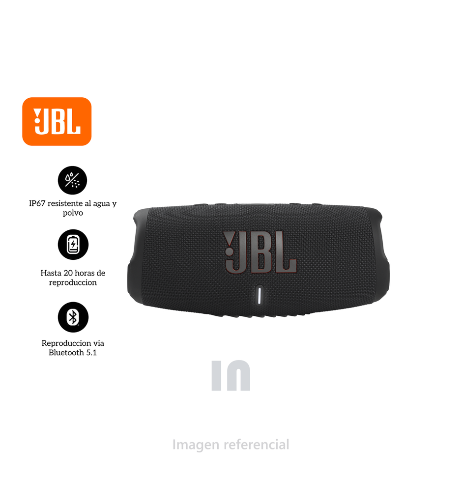 Parlante Bluetooth JBL Charge 5, 30W, IP67, 20 horas de reproducción, batería de 7500 mAh, TWS, carga USB-C