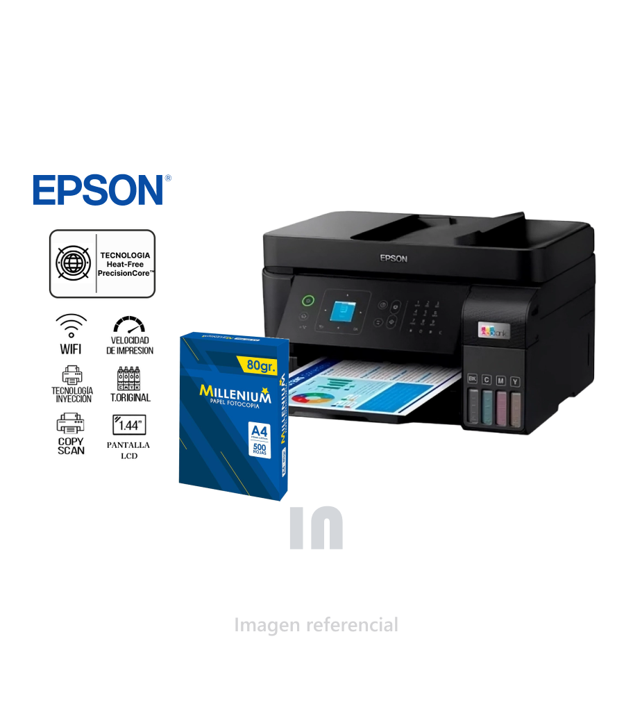 Epson EcoTank L5590 (Fax/Red/ADF) + Regalo: Paquete de Hojas Bond A4