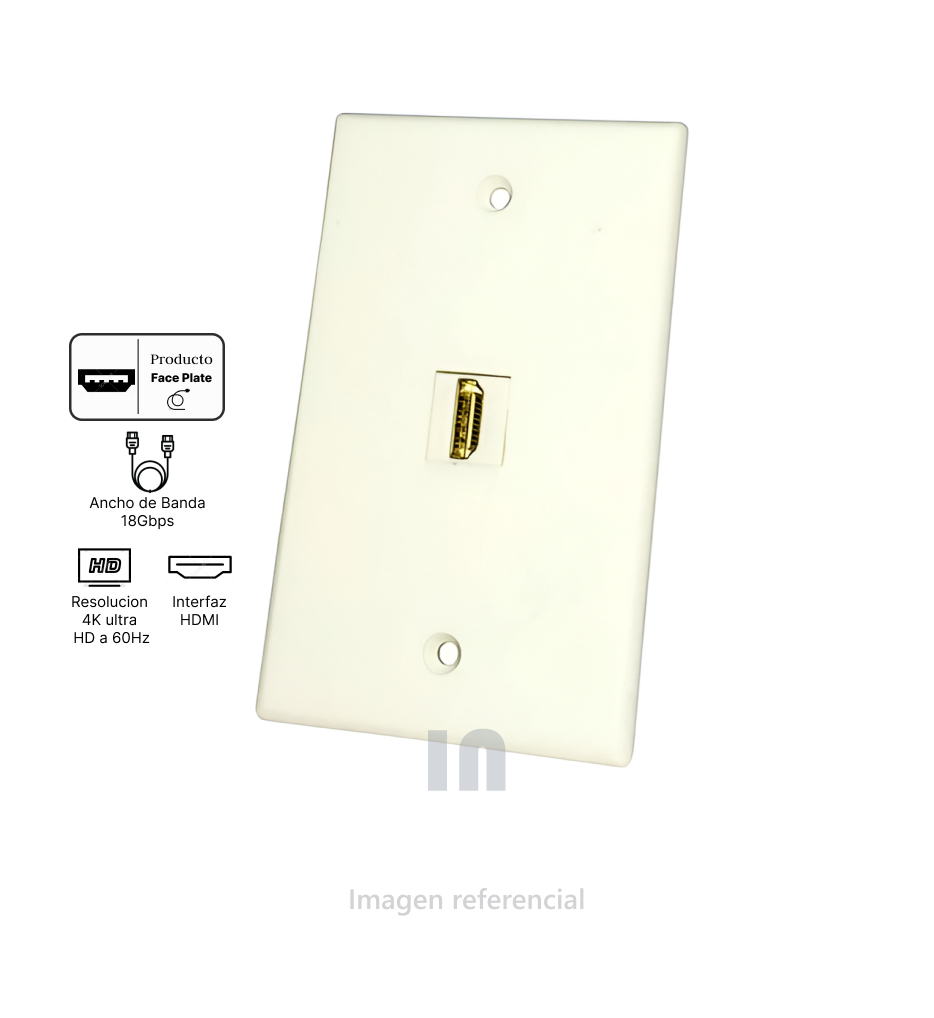 FACE PLATE PLACA DE PLASTICO 1 PUERTO HDMI 2.0 ULTRA HD 4K 60HZ FINDER.