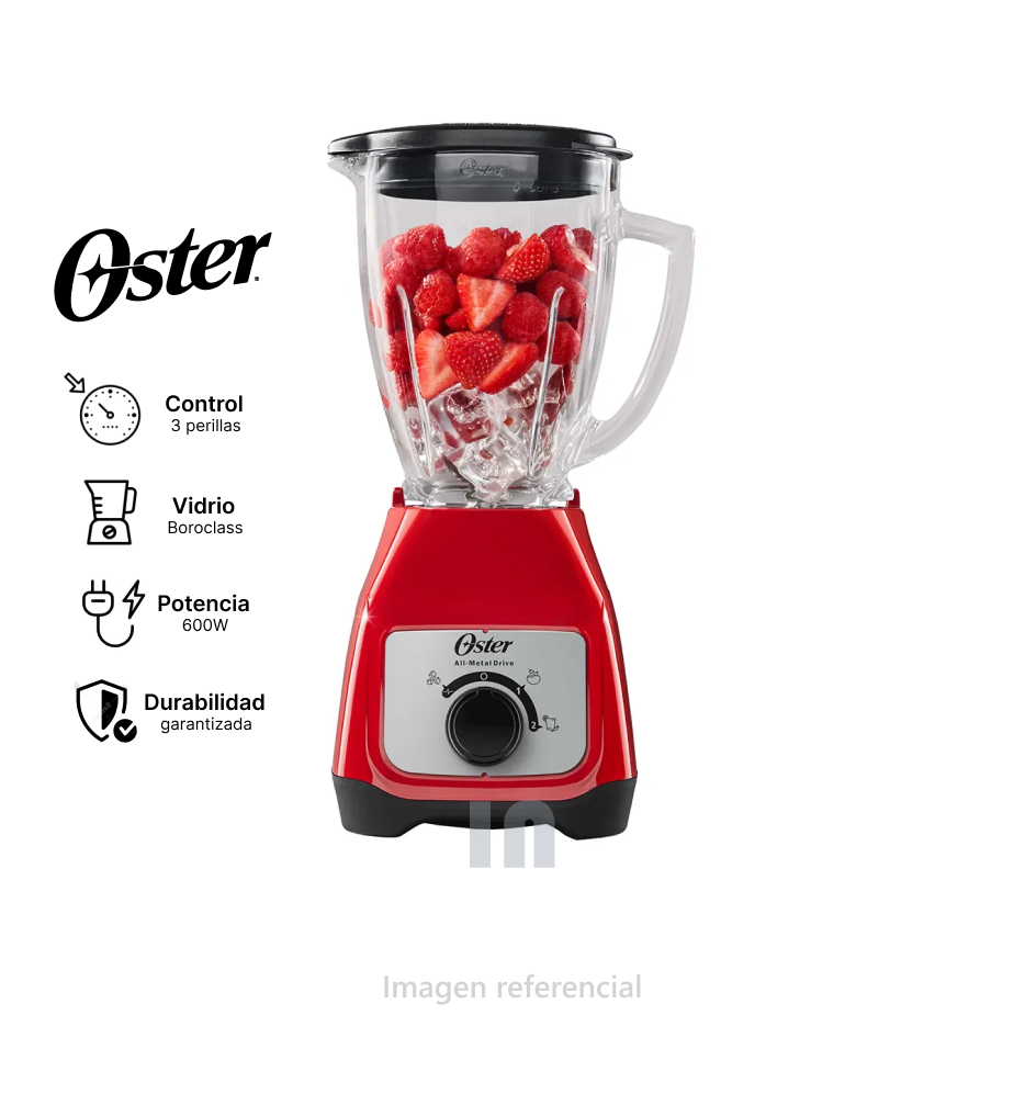LICUADORA OSTER CON PERILLA, CON VASO DE VIDRIO BOROCLASS DE