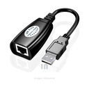 Adaptador de extensión DTech USB USB a RJ45 Extensor sobre cable Ethernet Cat5 Cat5e Conexión de hasta 60metro, negro.