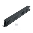 Ordenador de Cables Horizontal Frontal 1 RU para rack estándar de 19 pulg, Estructura en acero laminado al frío calibre 1.2mm, negro, Ducto y Tapa en PVC de alta resistencia 1 RU.